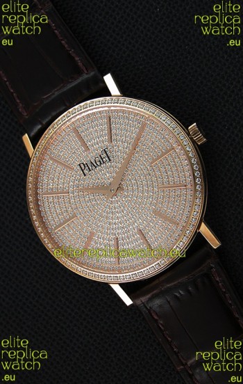 Piaget Altiplano G0A36128 Paved Diam Dial Swiss Quartz Replica Watch in Pink Gold Case