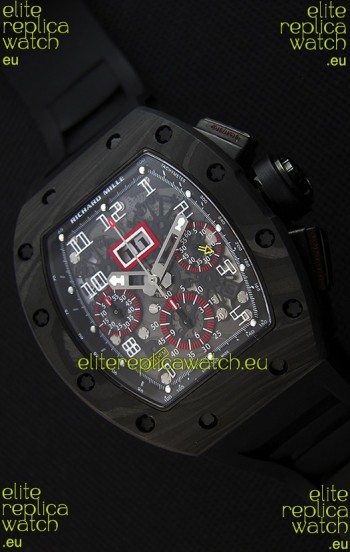 Richard Mille RM011-FM Felipe Massa One Piece Black Forged Carbon Case Watch in Black Strap