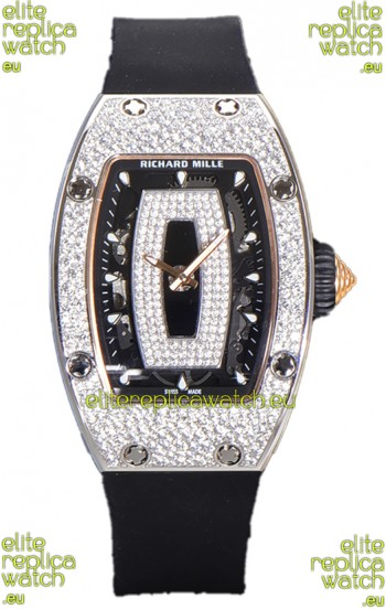Richard Mille RM007 Diamonds Paved Black Dial 904L Steel Superclone Swiss Watch