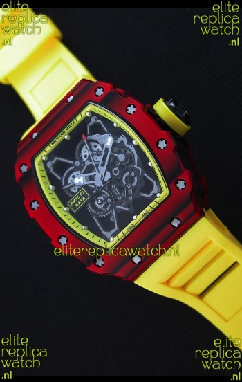 Richard Mille RM35-01 One Piece Red Forged Carbon Case Watch in Yellow Strap