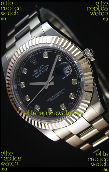 Rolex Datejust Japanese Replica Watch - Black Dial in 41MM with Oyster Strap