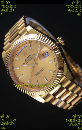 Rolex Day Date Japanese Replica Watch - Yellow Gold Casing in Gold Dial 40MM