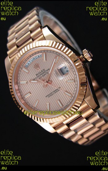 Rolex Day Date Japanese Replica Watch - Rose Gold Casing in Gold Dial 40MM
