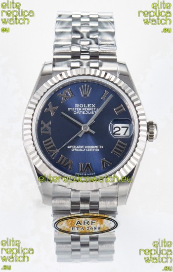 Rolex Super Clone Datejust ETA 2688 Movement 31MM Stainless Steel Blue Roman Dial Watch 