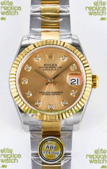 Rolex Super Clone Datejust ETA 2688 Movement 31MM Two Tone Yellow Gold Swiss Gold Dial