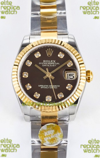 Rolex Super Clone Datejust ETA 2688 Movement 31MM Two Tone Yellow Gold Swiss Brown Dial