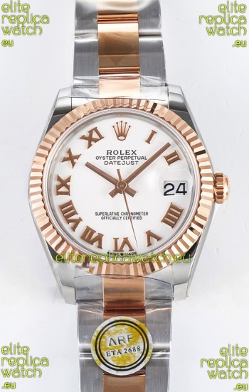 Rolex Super Clone Datejust ETA 2688 Movement 31MM Two Tone Rose Gold Swiss White Dial