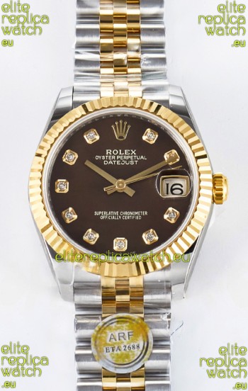 Rolex Super Clone Datejust ETA 2688 Movement 31MM Two Tone Yellow Gold Brown Dial
