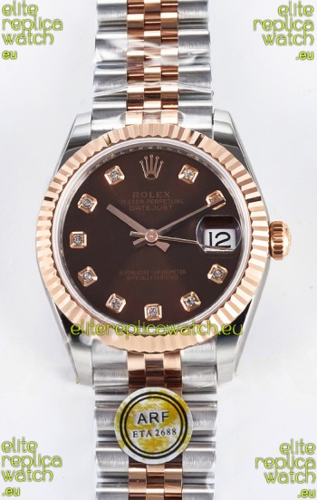 Rolex Super Clone Datejust ETA 2688 Movement 31MM Two Tone Rose Gold Swiss Brown Dial