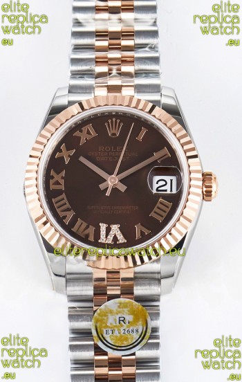 Rolex Super Clone Datejust ETA 2688 Movement 31MM Two Tone Rose Gold Swiss Brown Dial