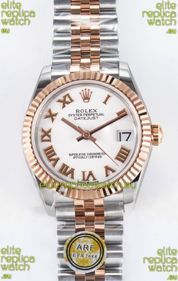 Rolex Super Clone Datejust ETA 2688 Movement 31MM Two Tone Rose Gold Swiss White Dial