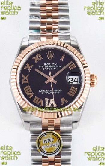 Rolex Super Clone Datejust ETA 2688 Movement 31MM Two Tone Rose Gold Swiss Purple Dial