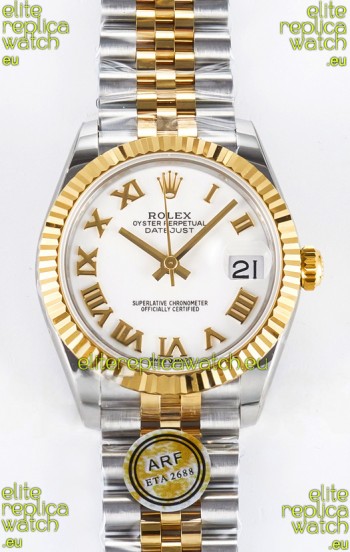 Rolex Super Clone Datejust ETA 2688 Movement 31MM Two Tone Yellow Gold Swiss White Dial