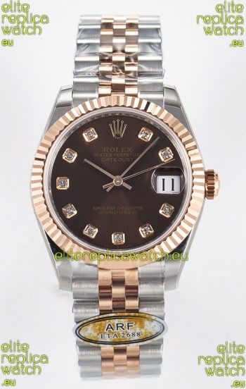 Rolex Super Clone Datejust ETA 2688 Movement 31MM Two Tone Rose Gold Swiss Brown Dial