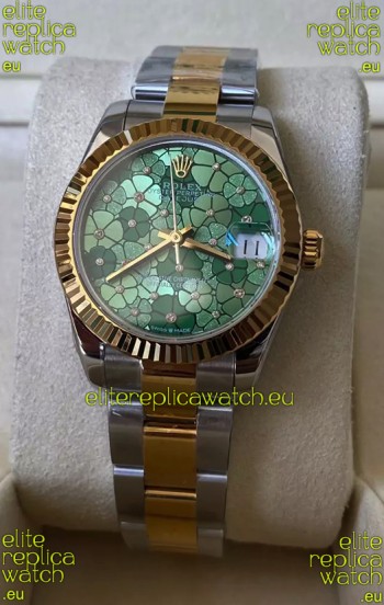 Rolex Datejust M278273 31MM Swiss Replica in Two Tone Yellow Gold - Green Motif Dial 1:1 Mirror Quality