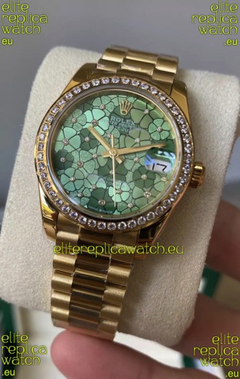 Rolex Datejust M278248 31MM Swiss Replica in Gold - Green Motif Dial 1:1 Mirror Quality