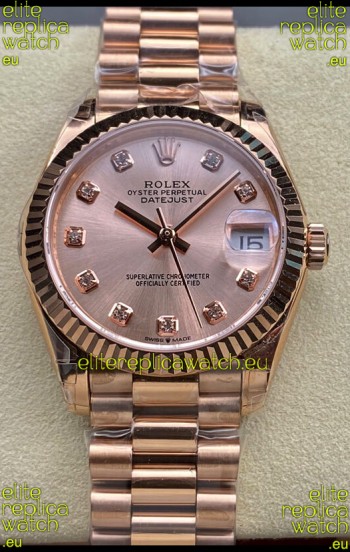 Rolex Datejust 31MM Swiss Watch in 904L Steel Rose Gold Dial 1:1 Mirror Replica