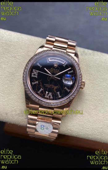 Rolex Day Date Super Clone Rose Gold Eisenkiesel Dial Diamonds Numerals Watch 36MM - 1:1 Mirror Quality