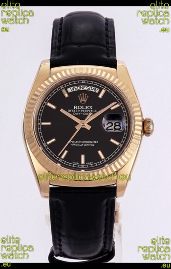 Rolex Day Date Rose Gold 904L Steel Casing Watch in Black Dial 36MM - 1:1 Mirror Quality