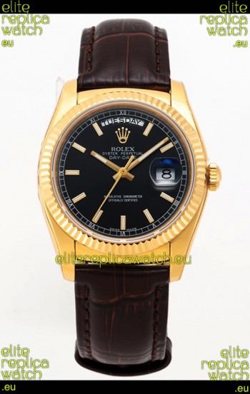 Rolex Day Date Yellow Gold 904L Steel Casing Watch in Black Dial 36MM - 1:1 Mirror Quality