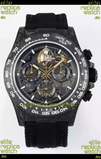 Rolex Daytona Super Clone DiW Skeleton Carbon Edition Watch - Forged Carbon Casing Black Strap 1:1 Mirror Replica