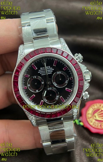Rolex Daytona Super Clone White Gold Casing Maroon Dial Cal.4131 Movement Watch Custom Sapphires Bezel