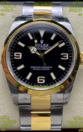 Rolex Explorer I Black Dial - Yellow Gold on Steel in 3230 Swiss Automatic Movement