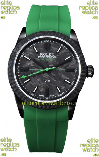 Rolex Milgauss DiW Black Carbon Casing Watch - ETA2836 Automatic Movement in Green Strap 