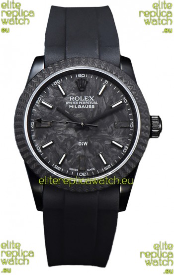 Rolex Milgauss DiW Black Carbon Casing Watch - ETA2836 Automatic Movement in Black Strap 