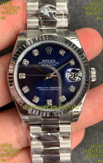 Rolex Datejust 31MM ETA-2671 Movement Swiss Replica in 904L Steel in Blue Dial 