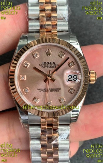 Rolex Datejust 31MM ETA-2671 Movement Swiss Replica in 904L Two Tone Rose Gold in Gold Dial