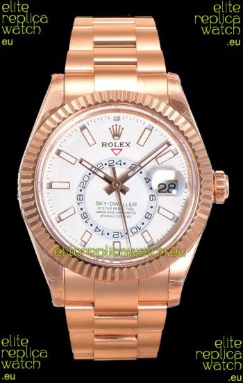 Rolex Sky-Dweller REF# 336235 White Dial Watch in Rose Gold 904L Steel Case 1:1 Mirror Replica