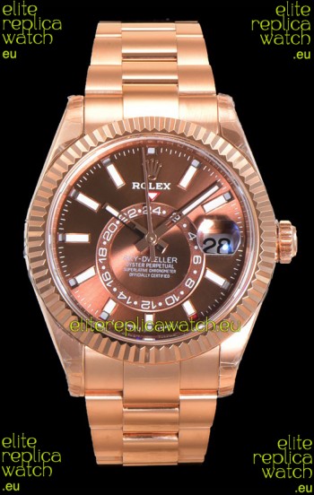 Rolex Sky-Dweller REF# 336235 Brown Dial Watch in Rose Gold 904L Steel Case 1:1 Mirror Replica