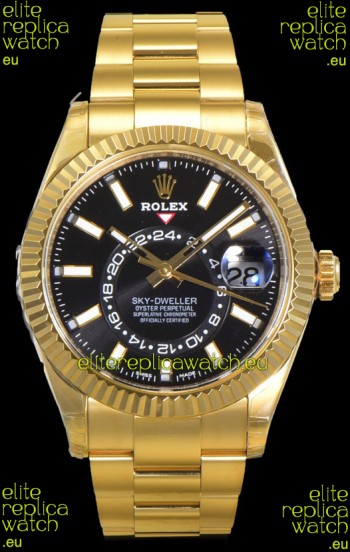 Rolex Sky-Dweller REF# 336235 Black Dial Watch in Yellow Gold 904L Steel Case 1:1 Mirror Replica