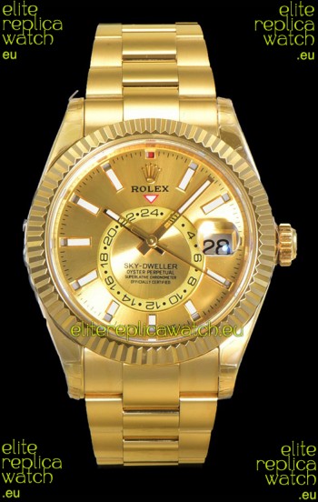 Rolex Sky-Dweller REF# 336235 Gold Dial Watch in Yellow Gold 904L Steel Case 1:1 Mirror Replica