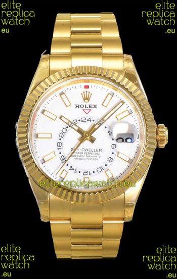 Rolex Sky-Dweller REF# 336235 White Dial Watch in Yellow Gold 904L Steel Case 1:1 Mirror Replica