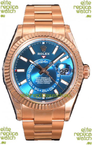 Rolex Sky-Dweller REF# 336235 Blue-Green Dial Watch in Rose Gold 904L Steel Case 1:1 Mirror Replica