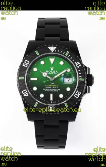 Rolex Submariner DiW Special Edition Watch in DLC Coating Carbon Bezel Green Dial 