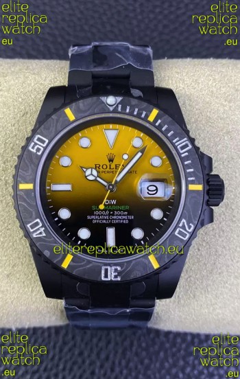 Rolex Submariner DiW Special Edition Watch in DLC Coating Carbon Bezel Yellow Dial 