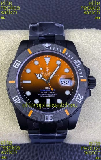 Rolex Submariner DiW Special Edition Watch in DLC Coating Carbon Bezel Orange Dial 