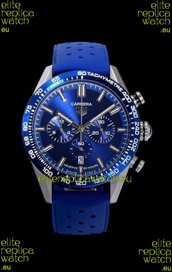 Tag Heuer Carrera Swiss Quartz Movement Replica Watch in Blue Dial - Blue Rubber Strap