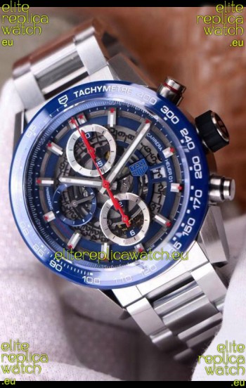 Tag Heuer Carrera Heuer 01 Swiss Replica Watch in Blue Dial/Bezel
