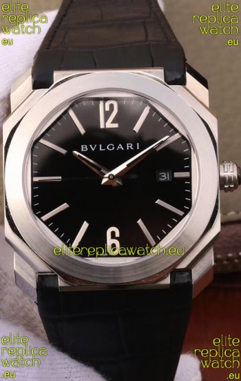 Bvlgari Octo Roma Edition 1:1 Mirror Replica in 904L Steel Casing - Black Dial Leather Strap