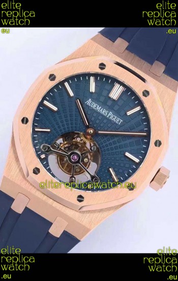 Audemars Piguet Royal Oak Tourbillon 41mm Blue Dial in 904L Rose Gold Case Rubber Strap