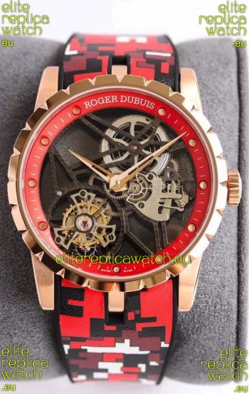 Roger Dubuis Excalibur Spider Flying Tourbillon Skeleton Rose Gold Casing 1:1 Mirror Swiss Watch