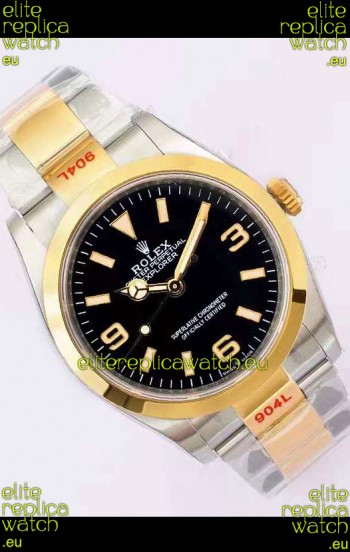 Rolex Explorer I Black Dial - Yellow Gold on Steel in 3235 Swiss Automatic Movement