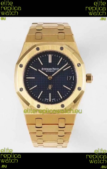 Audemars Piguet Royal Jumbo Oak Extra Thin Swiss Replica Yellow Gold - 1:1 Mirror Replica Watch Black Dial