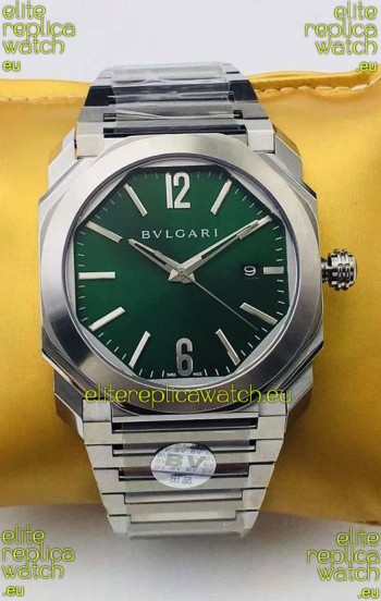 Bvlgari Octo Roma Edition 1:1 Mirror Replica in 904L Steel Casing - Green Dial 