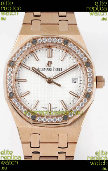 Audemars Piguet Royal Oak Swiss Automatic 34MM Swiss Watch in Rose Gold Casing - 1:1 Mirror Replica Edition