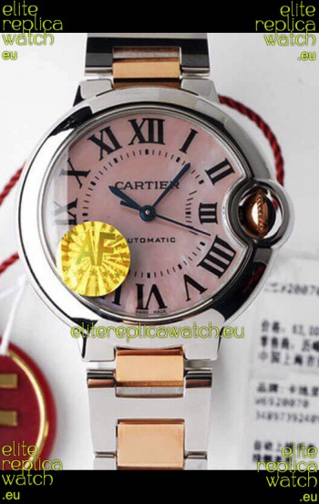 Ballon De Cartier Swiss Automatic 1:1 Mirror Quality 33MM in 2 Tone Rose Gold Casing Pink Dial 